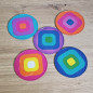Preview: Set of 5 glass coasters, 1970s Op Art, colourful, cork-backedSet of 5 glass coasters, 1970s Op Art, colourful, cork-backed