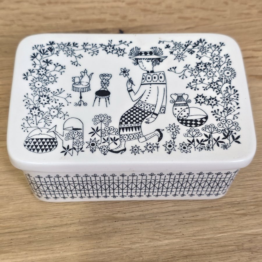 Seltene Arabia Finland Butterdose mit Deckel, Serie Emilia, Design Raija Uosikkinen, 1950er