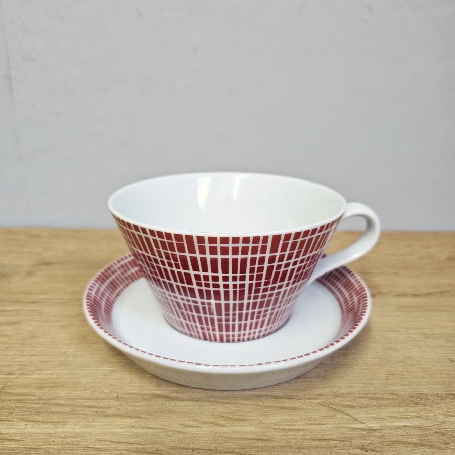 Arzberg Tric Frühstückstasse mit Untertasse, Sieger Design, Bastdekor korallenrot