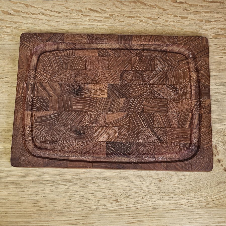 Teak Schneidebrett Broström Denmark, 1960er Jahre, mit Saftrinne