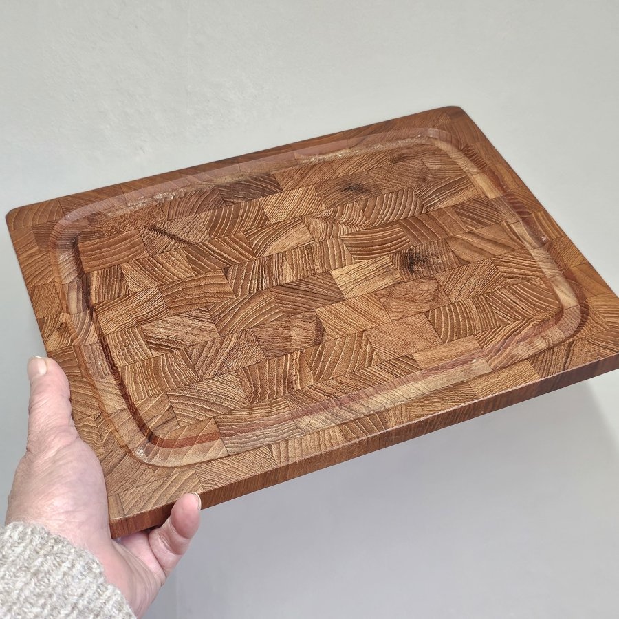 Teak Schneidebrett Broström Denmark, 1960er Jahre, mit Saftrinne