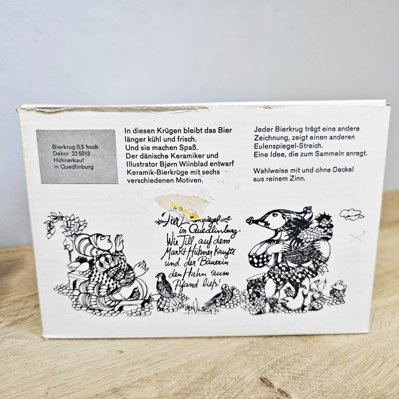Rosenthal Bierkrug Till Eulenspiegel in Quedlinburg – Björn Wiinblad 1975 – Originalkarton