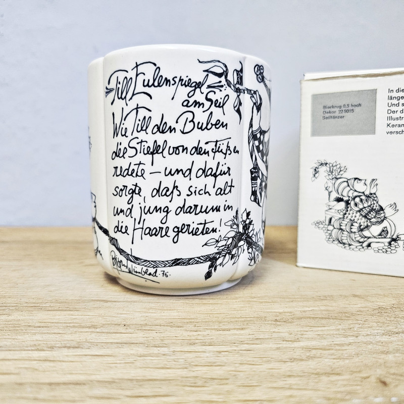 Rosenthal Bierkrug Till Eulenspiegel – Seiltänzer – Björn Wiinblad 1975 – Originalkarton