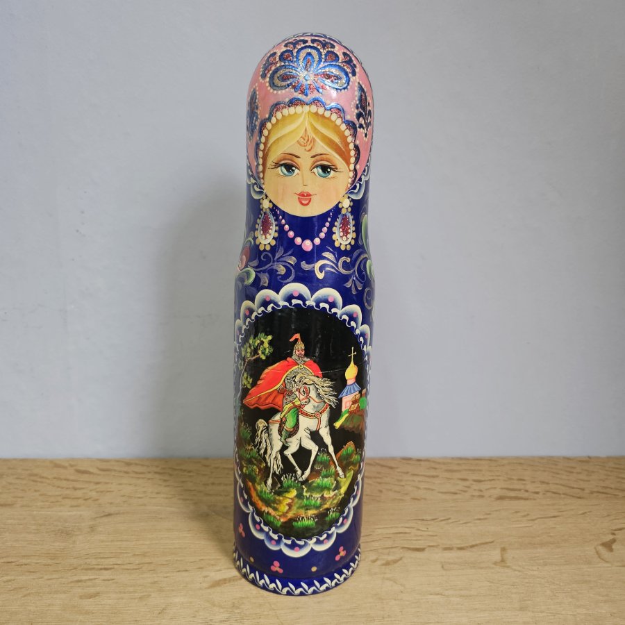 Russische Flaschen-Matroschka / Flaschenbehälter handbemalt – 33 cm – signiert - Reitermotiv