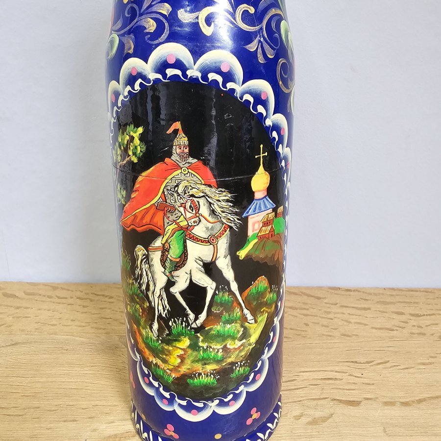 Russische Flaschen-Matroschka / Flaschenbehälter handbemalt – 33 cm – signiert - Reitermotiv