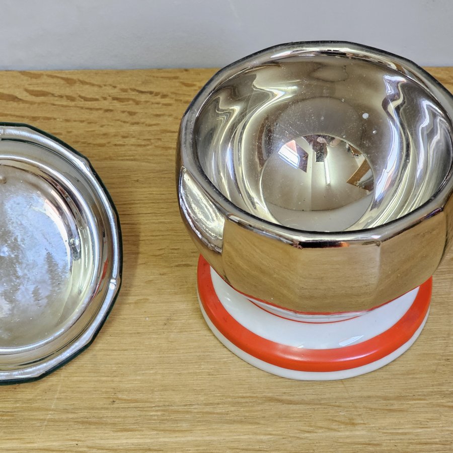 Alte Butterdose / Kaviarkühler Haesco Schmidt & Co. DDR 50er 60er Jahre Glas Keramik