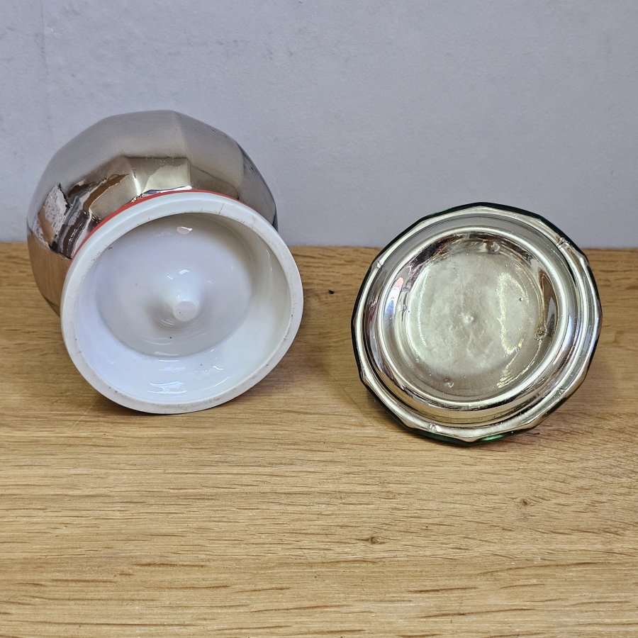 Alte Butterdose / Kaviarkühler Haesco Schmidt & Co. DDR 50er 60er Jahre Glas Keramik