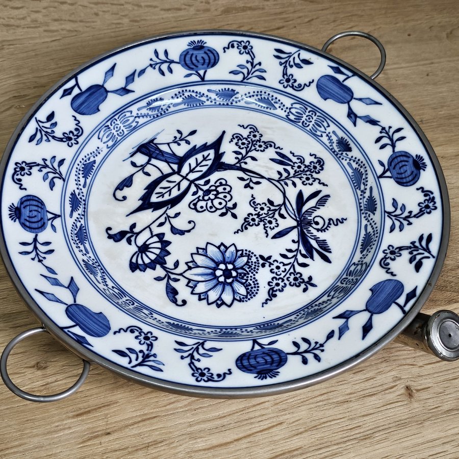 Antiker Bing Warmhalteteller mit Zwiebelmuster 24 cm , ca. 1920-30