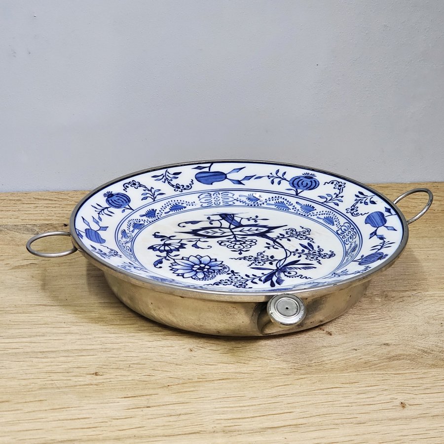 Antiker Bing Warmhalteteller mit Zwiebelmuster 24 cm , ca. 1920-30