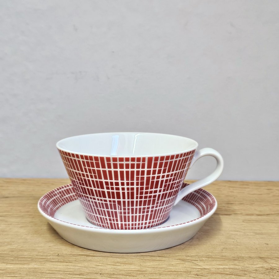 Arzberg Tric Frühstückstasse mit Untertasse, Sieger Design, Bastdekor korallenrot