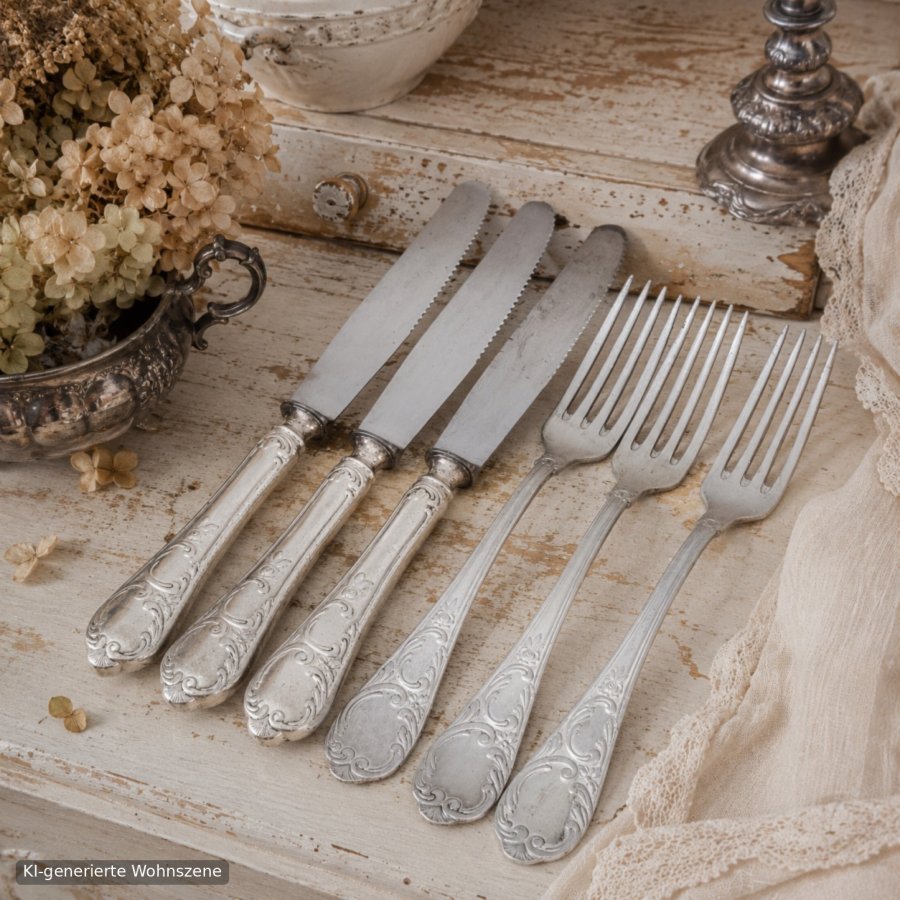 Antikes HALISO Solingen Vorspeisenbesteck – 6 Teile Jugendstil Art Déco, 100er Silberauflage