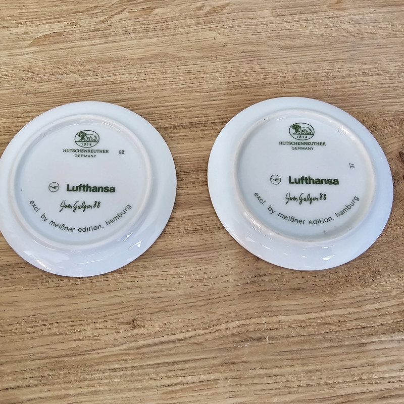 2 Lufthansa Vintage Porzellan Untersetzer, 80er