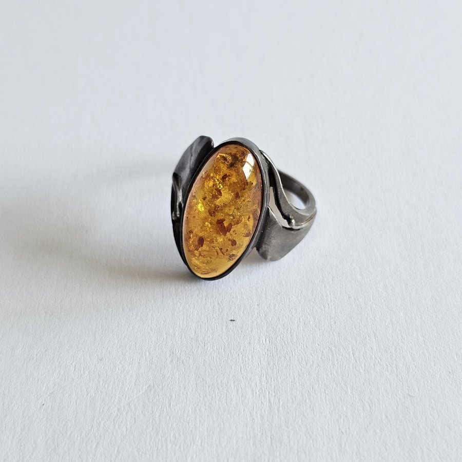 Baltischer Ostseebernstein Ring 925 Silber – Gdansk Polen – Vintage 1980er Jahre – Ringgröße 58