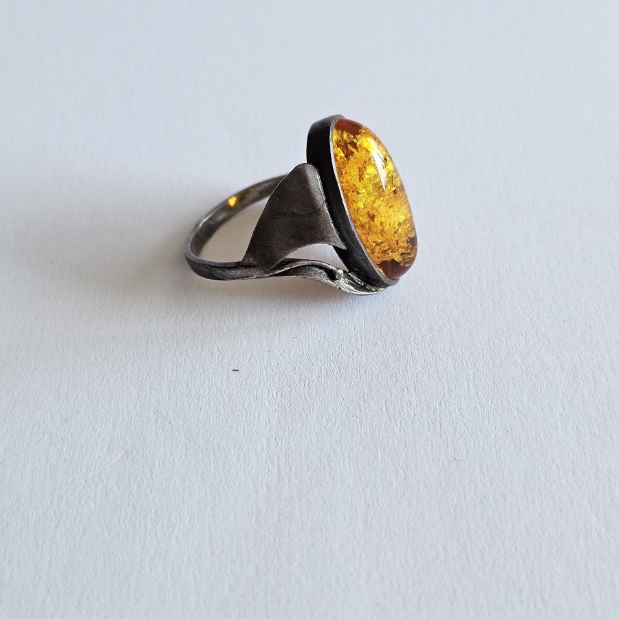 Baltischer Ostseebernstein Ring 925 Silber – Gdansk Polen – Vintage 1980er Jahre – Ringgröße 58