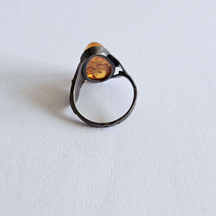 Baltischer Ostseebernstein Ring 925 Silber – Gdansk Polen – Vintage 1980er Jahre – Ringgröße 58