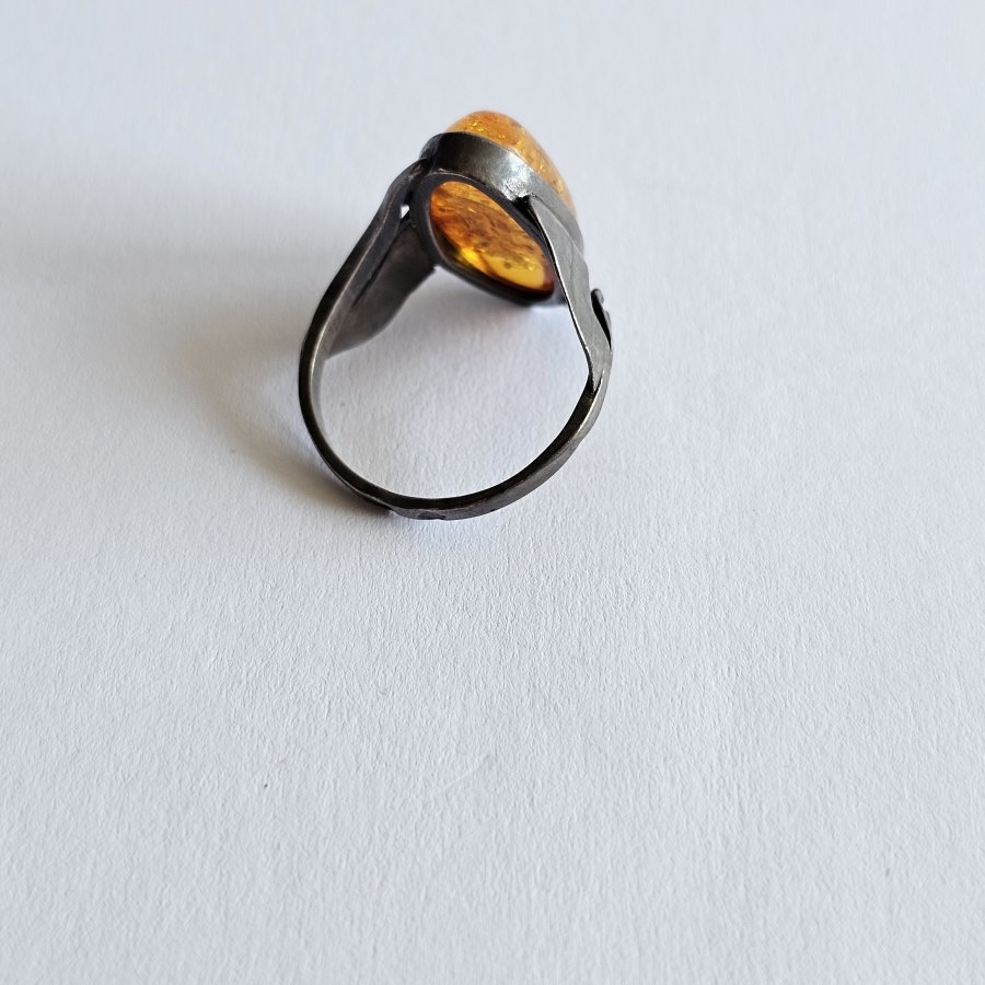 Baltischer Ostseebernstein Ring 925 Silber – Gdansk Polen – Vintage 1980er Jahre – Ringgröße 58