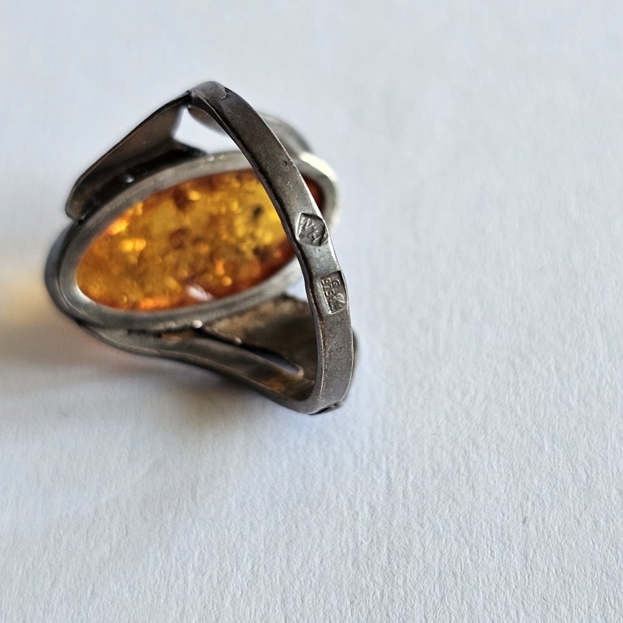 Baltischer Ostseebernstein Ring 925 Silber – Gdansk Polen – Vintage 1980er Jahre – Ringgröße 58