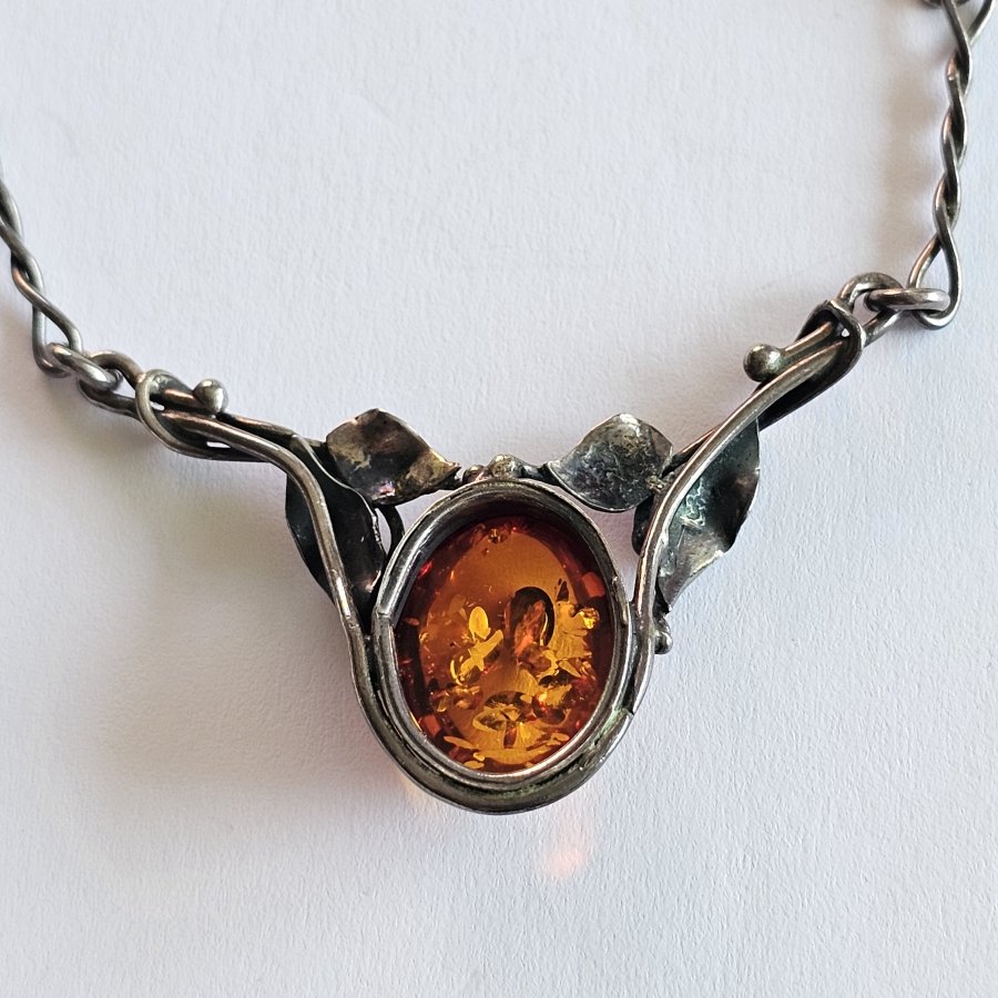 Baltisches Ostseebernstein Collier 925 Silber – Gdansk/Danzig Polen  – Vintage Bernsteinschmuck