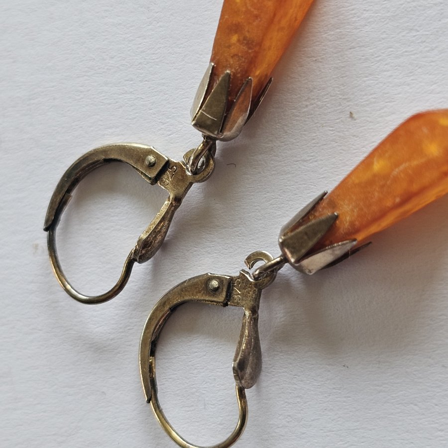 Vintage Bernstein Ohrringe 925 Silber – Ostseebernstein – 70er/80er Jahre