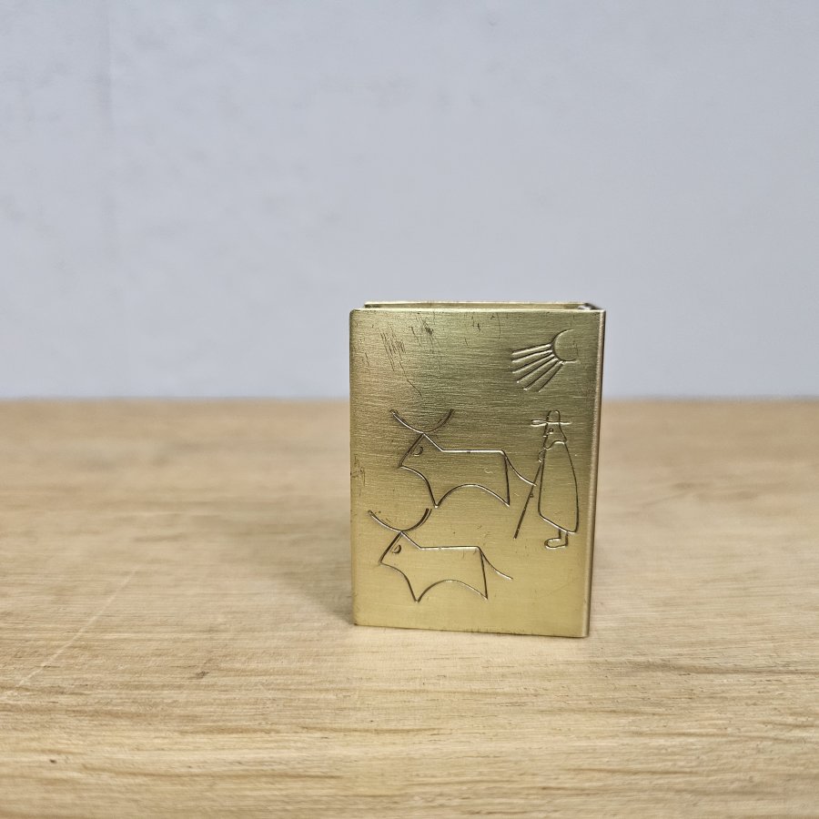 A.G. Bunge Messing Zündholzschachtel Etui 50er Jahre Stier Motiv Midcentury