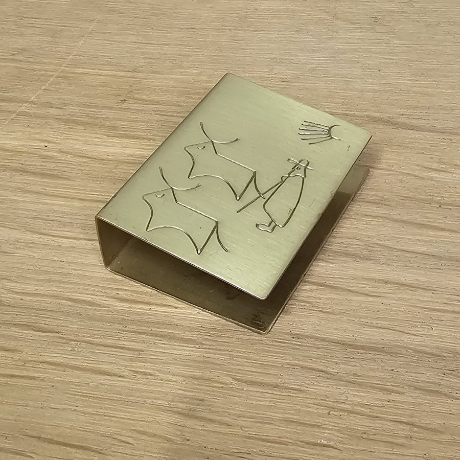 A.G. Bunge Messing Zündholzschachtel Etui 50er Jahre Stier Motiv Midcentury