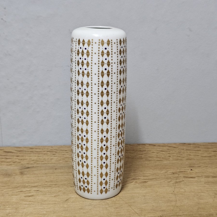 Hutschenreuther Vase 9608 – Midcentury Modern – geometrisches Golddekor 1960er