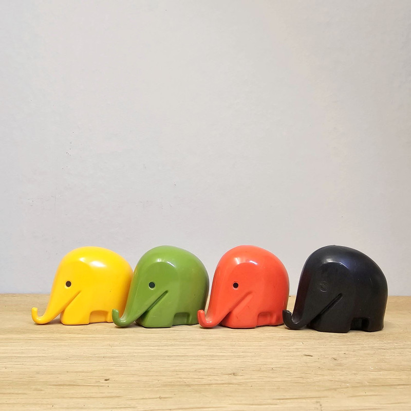 4 Drumbo elephant money banks – Dresdner Bank, Bernd Diefenbach 1972, Colani elephant