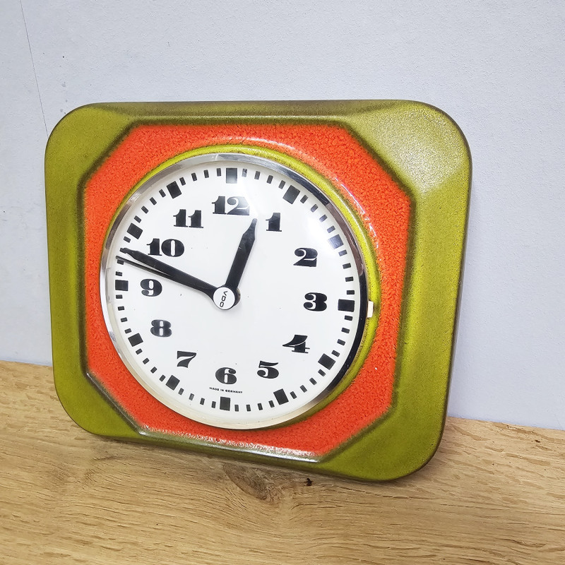 VDO ceramic kitchen clock, 1970s, green-orange, Junghans quartz