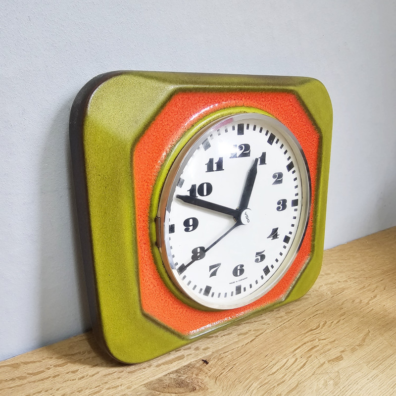 VDO ceramic kitchen clock, 1970s, green-orange, Junghans quartz