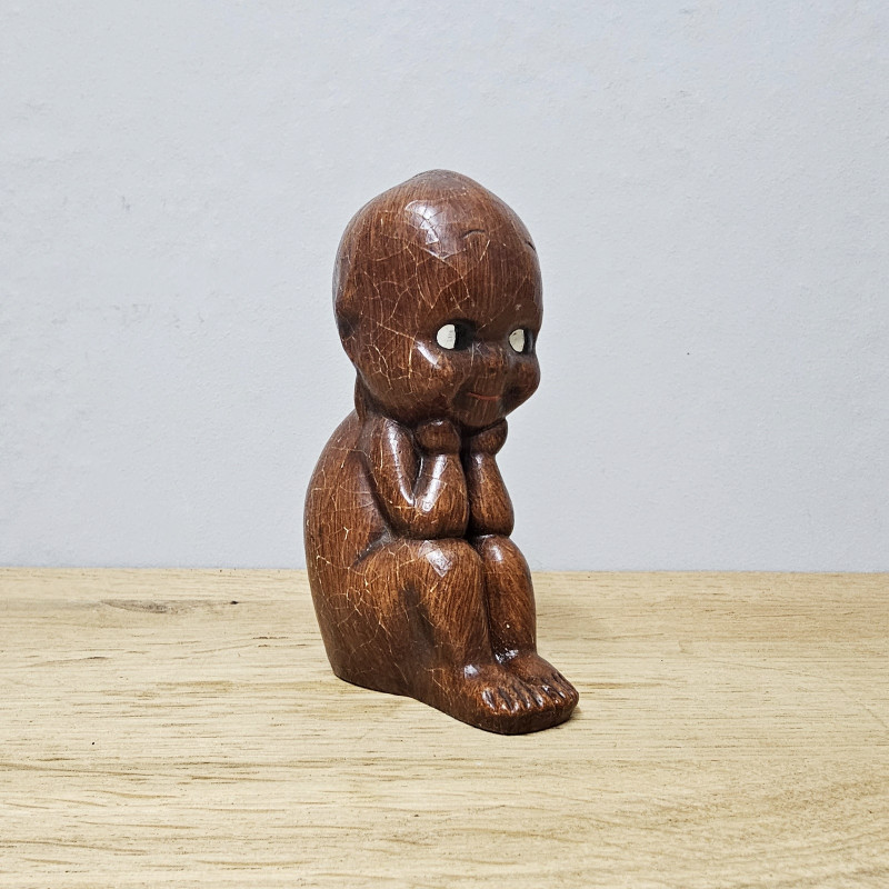 Vintage Kewpie Figur, ca. 14 cm (Alberto Lena, Italien, 1950er, Holzoptik)
