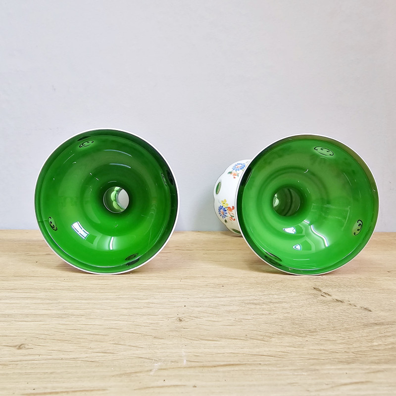 Böhmische Überfangglas Kerzenständer Handbemalt Nový Bor
