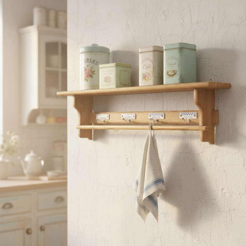 Antiker Handtuchhalter mit Porzellan-Schildchen, um 1915–1920