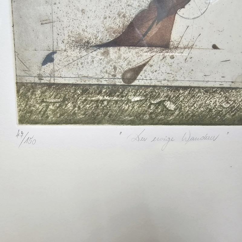 Josef Werner – Radierung „Der ewige Wanderer“ (handsigniert, Büttenpapier, Nr. 47/150, gerahmt) - Kopie