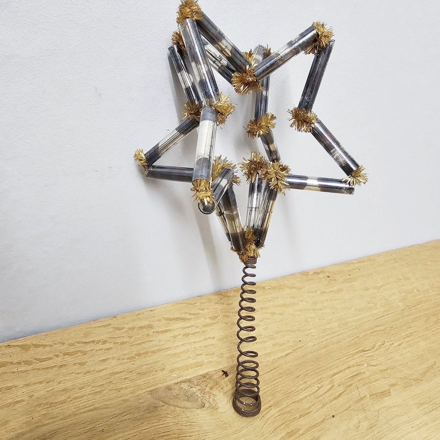 Antike Gablonzer Baumspitze mit 3D-Stern & Tinselspitzen, 1920er Jahre