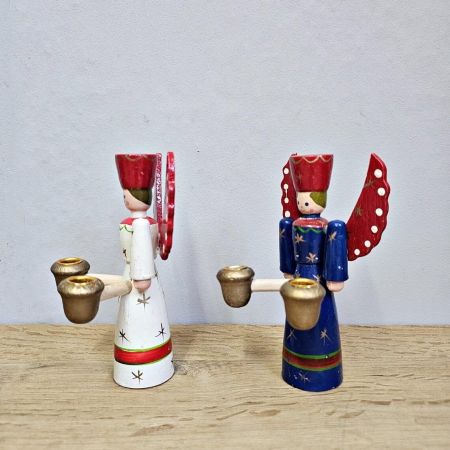Paar Erzgebirge Lichterengel DDR 70er Jahre – handgearbeitete Engel Kerzenständer