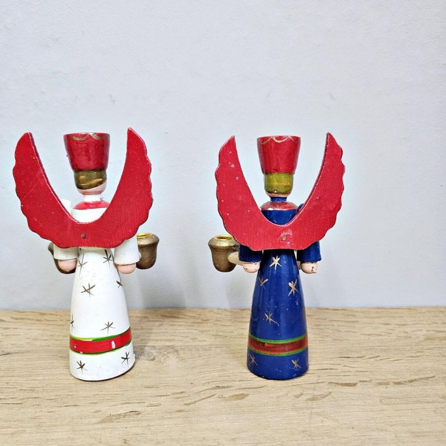 Paar Erzgebirge Lichterengel DDR 70er Jahre – handgearbeitete Engel Kerzenständer