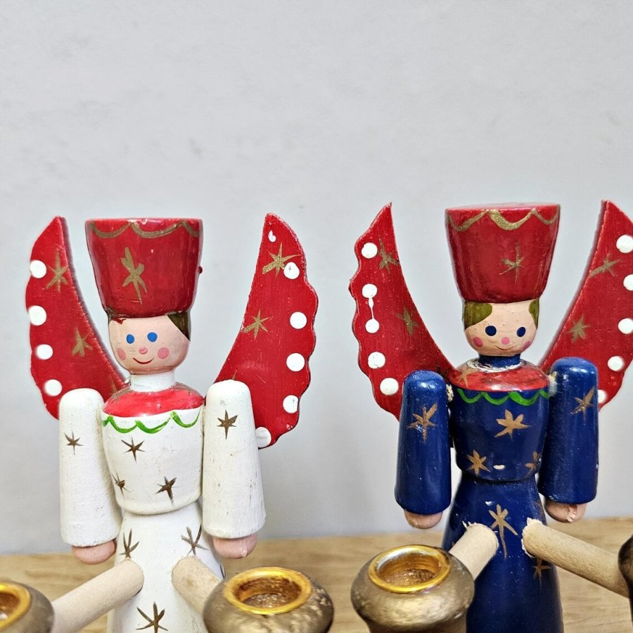 Paar Erzgebirge Lichterengel DDR 70er Jahre – handgearbeitete Engel Kerzenständer