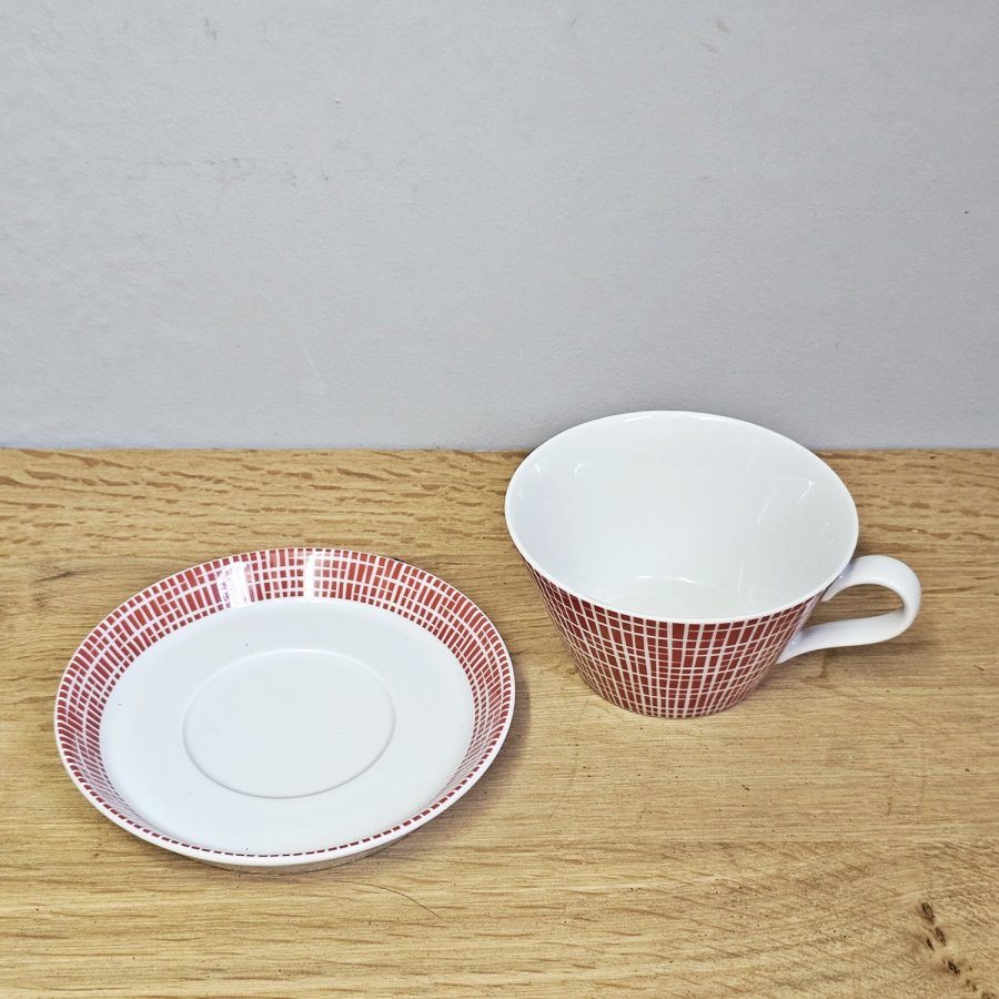 Arzberg Tric Frühstückstasse mit Untertasse, Sieger Design, Bastdekor korallenrot