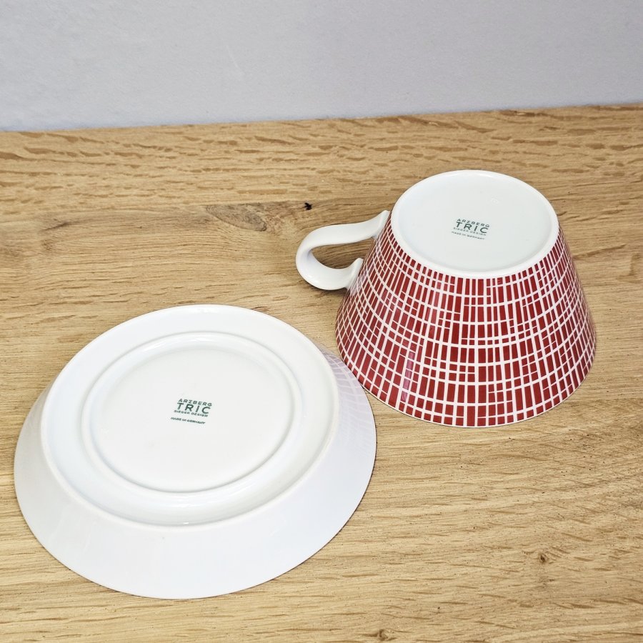 Arzberg Tric Frühstückstasse mit Untertasse, Sieger Design, Bastdekor korallenrot