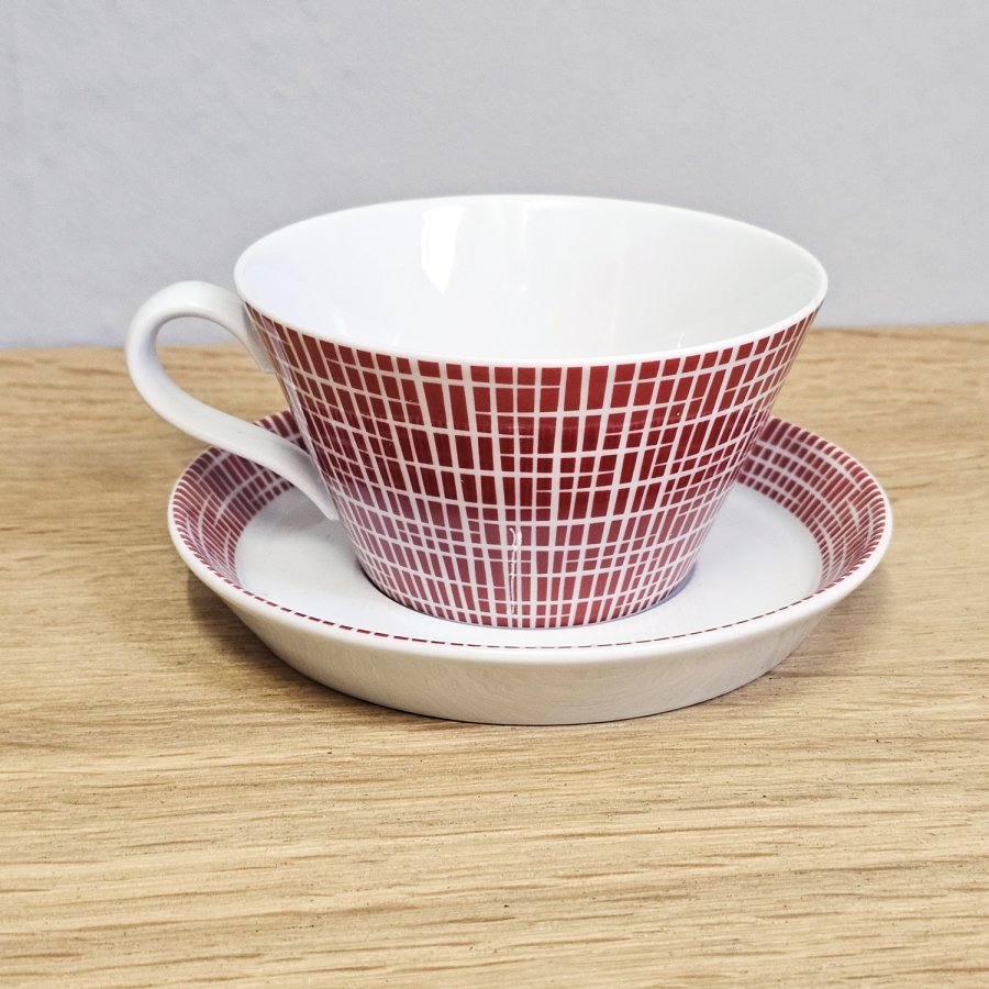Arzberg Tric Frühstückstasse mit Untertasse, Sieger Design, Bastdekor korallenrot