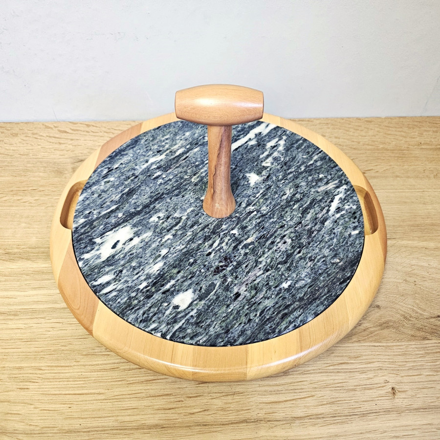 Digsmed Käseplatte / Drehteller mit Griff – Teak, 1970er, Dänemark
