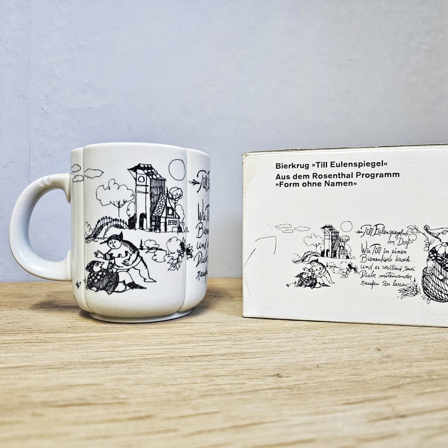 Rosenthal Bierkrug Till Eulenspiegel im Dorf– Björn Wiinblad 1975 – Originalkarton