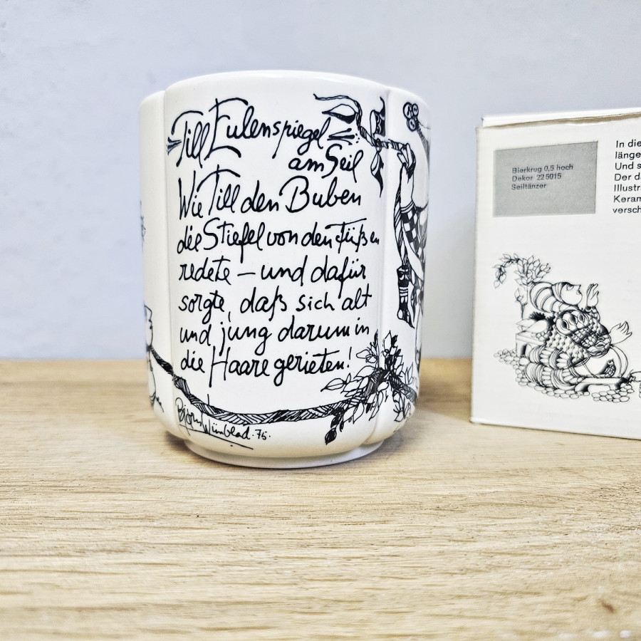 Rosenthal Bierkrug Till Eulenspiegel – Seiltänzer – Björn Wiinblad 1975 – Originalkarton