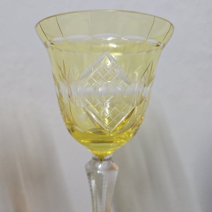 3 Vintage Weinrömer Überfangglas geschliffen – Kristallgläser bunt im Set