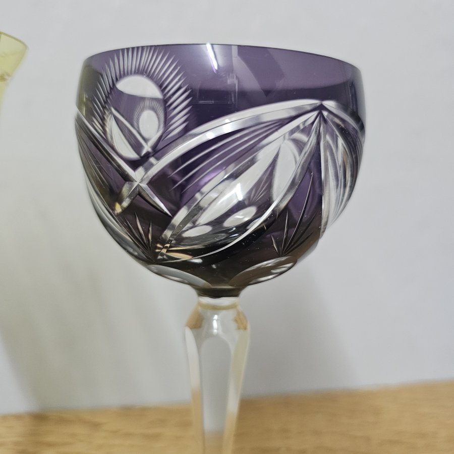 3 Vintage Weinrömer Überfangglas geschliffen – Kristallgläser bunt im Set
