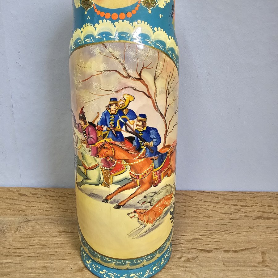 Russische Flaschen-Matroschka / Flaschenbehälter handbemalt – 36 cm – signiert