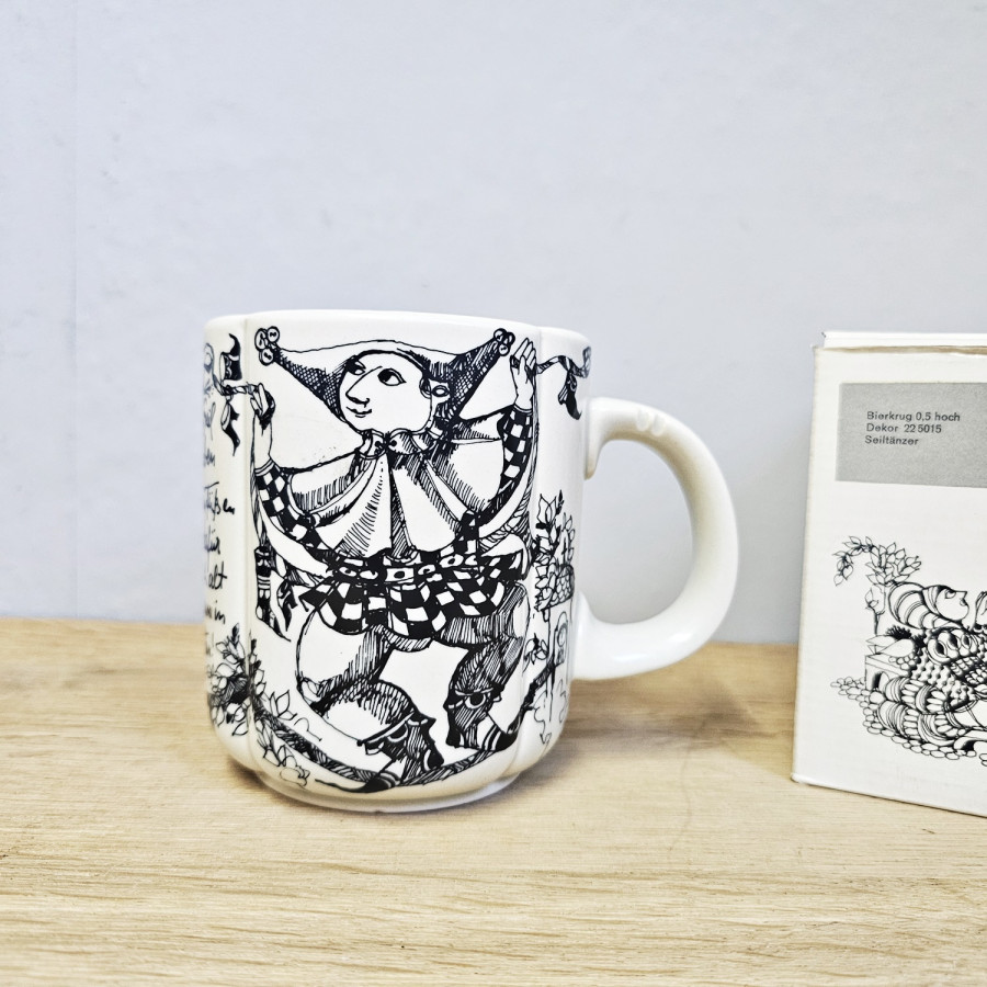 Rosenthal Bierkrug Till Eulenspiegel – Seiltänzer – Björn Wiinblad 1975 – Originalkarton