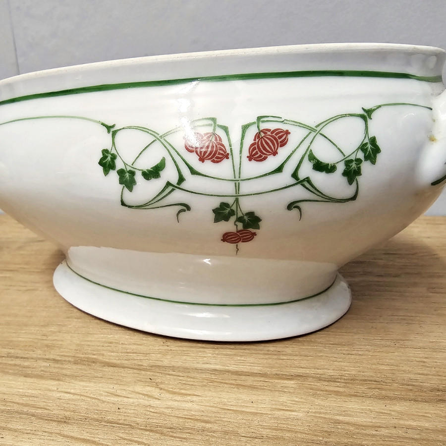 Jugendstil Schüssel mit Deckel – ovale Bonbonnière, ungemarkt, floral – ca. 1900