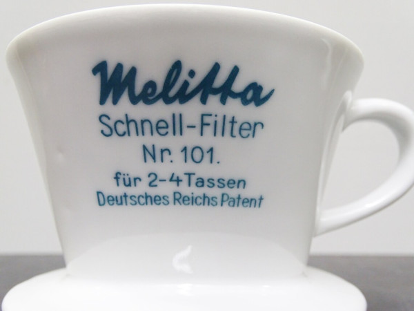 Melitta Quick-Filter 101 German imperial patent oval plate, blue lettering, cup filter from Melitta, coffee filter 30s