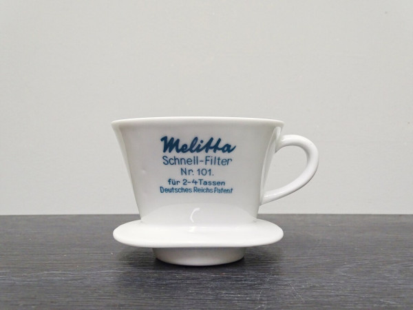 Melitta Quick-Filter 101 German imperial patent oval plate, blue lettering, cup filter from Melitta, coffee filter 30s